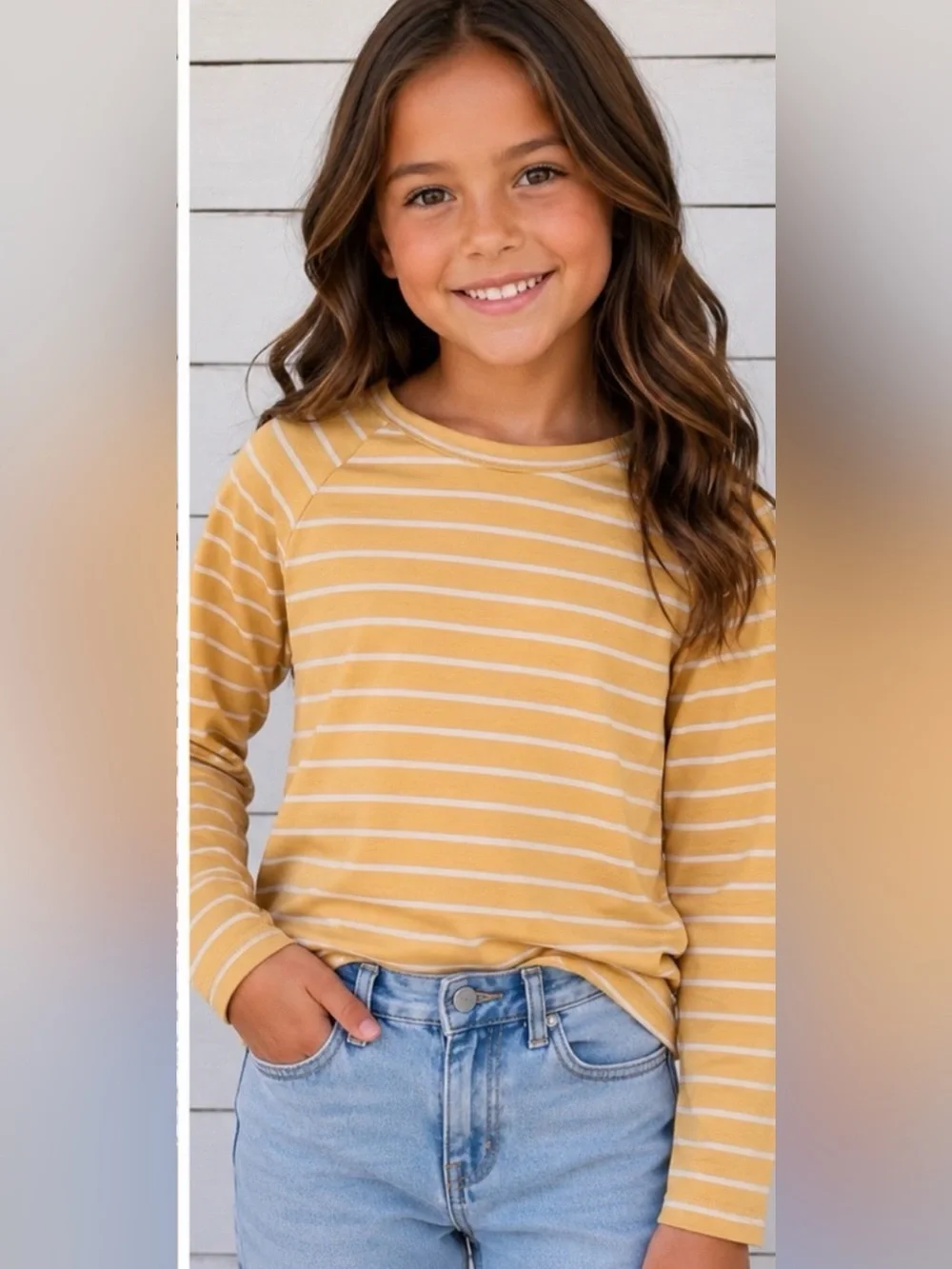 The Children's Place Girls Yellow Striped Raglan Long Sleeve Shirt - S 5/6